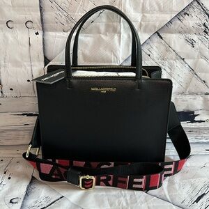 NWT KARL LAGERFELD PARIS BLUSH BLACK MAYBELLE TOTE SATCHEL CROSSBODY PURSE $198